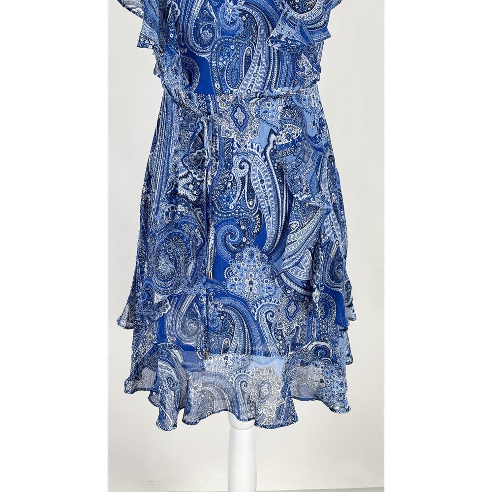 Tommy Hilfiger Paisley Ruffle Mini Dress Blue Womens Size 2 New - Picture 7 of 12